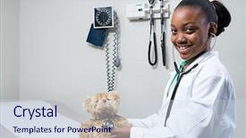  Presentation with teddy bear - Beautiful theme featuring one future - girl doctor using stethoscope backdrop and a sky blue colored foreground