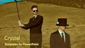  Presentation with top hat - Slide set having one-gentleman-in-a-black background and a tawny brown colored foreground