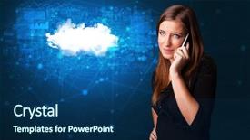  Presentation with blue and yellow phone - Cool new PPT layouts with one global team - person talking on the phone backdrop and a  colored foreground