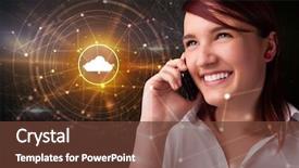  Presentation with cloud technology - Beautiful slide deck featuring one global team - person talking on the phone backdrop and a  colored foreground