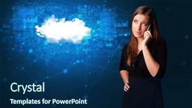  Presentation with blue and yellow phone - Theme featuring one global team - person talking on the phone background and a  colored foreground