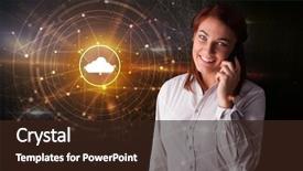  Presentation with talking on phone - Beautiful presentation featuring one global team - person talking on the phone backdrop and a  colored foreground