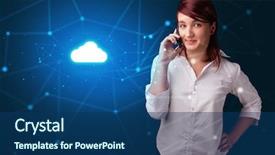  Presentation with cloud technology - Cool new slide deck with one global team - person talking on the phone backdrop and a  colored foreground