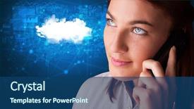  Presentation with blue and yellow phone - PPT theme enhanced with one global team - person talking on the phone background and a  colored foreground