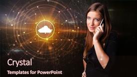  Presentation with cloud technology - PPT theme consisting of one global team - person talking on the phone background and a  colored foreground