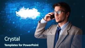  Presentation with cloud technology - Presentation enhanced with one global team - person talking on the phone background and a  colored foreground