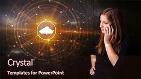  Presentation with talking on phone - PPT theme consisting of one global team - person talking on the phone background and a  colored foreground