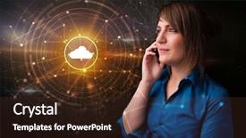  Presentation with technology black person - PPT theme with one global team - person talking on the phone background and a  colored foreground