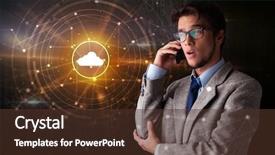  Presentation with talking on phone - PPT theme consisting of one global team - person talking on the phone background and a tawny brown colored foreground