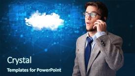  Presentation with blue global - Cool new PPT layouts with one global team - person talking on the phone backdrop and a  colored foreground