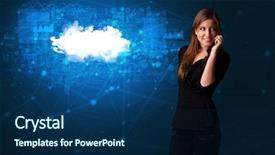  Presentation with cloud technology - Beautiful presentation design featuring one global team - person talking on the phone backdrop and a  colored foreground