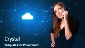  Presentation with blue and yellow phone - Presentation theme with one global team - person talking on the phone background and a  colored foreground