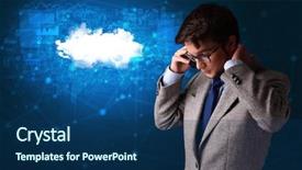  Presentation with cloud technology - Cool new slide deck with one global team - person talking on the phone backdrop and a  colored foreground