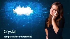  Presentation with blue and yellow phone - Colorful presentation theme enhanced with one global team - person talking on the phone backdrop and a  colored foreground