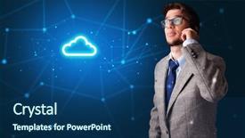  Presentation with cloud technology - Slide set having one global team - person talking on the phone background and a ocean colored foreground