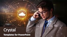  Presentation with technology black person - Presentation theme featuring one global team - person talking on the phone background and a tawny brown colored foreground