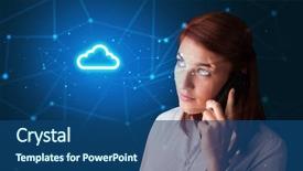  Presentation with cloud technology - Beautiful PPT layouts featuring one global team - person talking on the phone backdrop and a  colored foreground