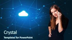  Presentation with blue and yellow phone - Slide set consisting of one global team - person talking on the phone background and a  colored foreground