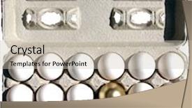  Presentation with gold egg - PPT theme enhanced with one gold egg among 18 white eggs isolated in its case on white background and a soft green colored foreground