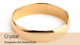  Presentation with white gold - PPT theme featuring one gold ring on white background and a coral colored foreground