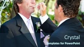  Presentation with wedding - PPT theme having one-groom-feeds-another-wedding background and a navy blue colored foreground