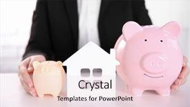  Presentation with piggy bank - Beautiful presentation theme featuring one hand and house figure backdrop and a lemonade colored foreground