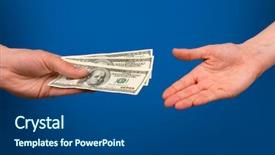 Presentation with money - PPT theme featuring one hand gives money background and a ocean colored foreground