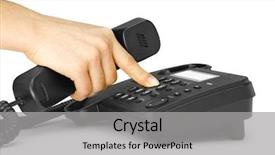  Presentation with phone - Theme featuring one human hand pressing key on phone background and a light gray colored foreground