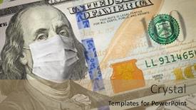  Presentation with medical face mask - PPT theme consisting of one-hundred-dollar-bill background and a coral colored foreground