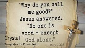  Presentation with bible verses - Colorful PPT theme enhanced with one is good except god backdrop and a mint green colored foreground
