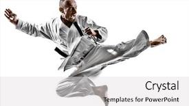  Presentation with karate - Beautiful slide set featuring one karate kata training man backdrop and a light gray colored foreground