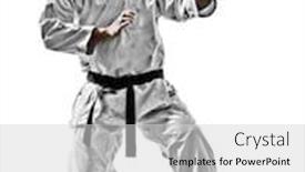  Presentation with karate - Amazing PPT theme having one karate kata training man isolated on white background backdrop and a light gray colored foreground