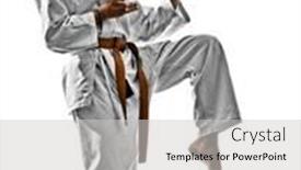  Presentation with teenagers - Slides enhanced with one karate kata training teenagers kid isolated on white background background and a light gray colored foreground
