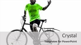  Presentation with mountain bike - Presentation design consisting of one man exercising bicycle mountain bike on white background background and a light gray colored foreground