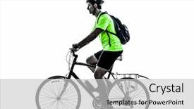  Presentation with mountain bike - Colorful presentation theme enhanced with one man exercising bicycle mountain bike on white background backdrop and a light gray colored foreground