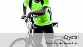  Presentation with mountain bike - Slide set having one man exercising bicycle mountain bike standing on white background background and a light gray colored foreground