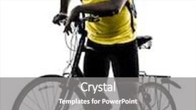  Presentation with mountain bike - Beautiful slide deck featuring one man exercising bicycle mountain bike standing on white background backdrop and a gray colored foreground