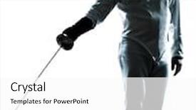  Presentation with studio - Slide set featuring one man fencing saluting silhouette background and a white colored foreground