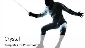  Presentation with studio - PPT theme with one man fencing silhouette background and a white colored foreground