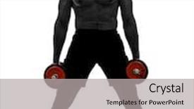  Presentation with body building - Amazing PPT layouts having one man topless muscular exercising body building weights training in silhouettes on white background backdrop and a light gray colored foreground