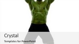  Presentation with body building - Colorful PPT theme enhanced with hulk - one man topless muscular exercising backdrop and a white colored foreground