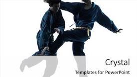  Presentation with karate - Audience pleasing slides consisting of one man woman couple exercising karate vietvodao martial arts in silhouette studio isolated on white background backdrop and a white colored foreground