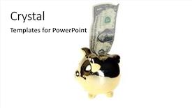  Presentation with piggy bank - PPT theme featuring one million dollars - genuine golden piggy bank isolated background and a white colored foreground
