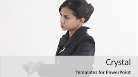  Presentation with minute - Theme having one minute - businesswoman looking at her watch background and a light gray colored foreground