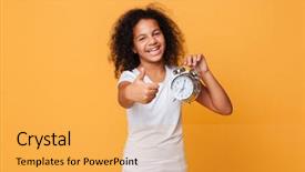  Presentation with minute - Audience pleasing PPT theme consisting of one minute - portrait of a happy little backdrop and a yellow colored foreground