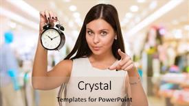  Presentation with young woman diagnosis of sti - Amazing PPT theme having one minute - young woman holding clock backdrop and a coral colored foreground