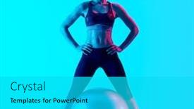  Presentation with pilates - Slides consisting of one mixed races woman exercsing fitness pilates exercices isolated on blue blackground background and a cyan colored foreground