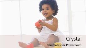  Presentation with baby congratulation - Presentation theme with one month old - baby indoors playing with cup background and a lemonade colored foreground