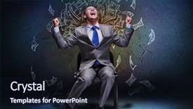  Presentation with joyful - PPT theme featuring one more - joyful businessman sitting on chair background and a wine colored foreground