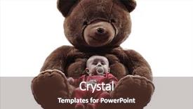  Presentation with baby bear - Audience pleasing presentation design consisting of one new born baby posing with teddy bear silhouette on white background backdrop and a tawny brown colored foreground